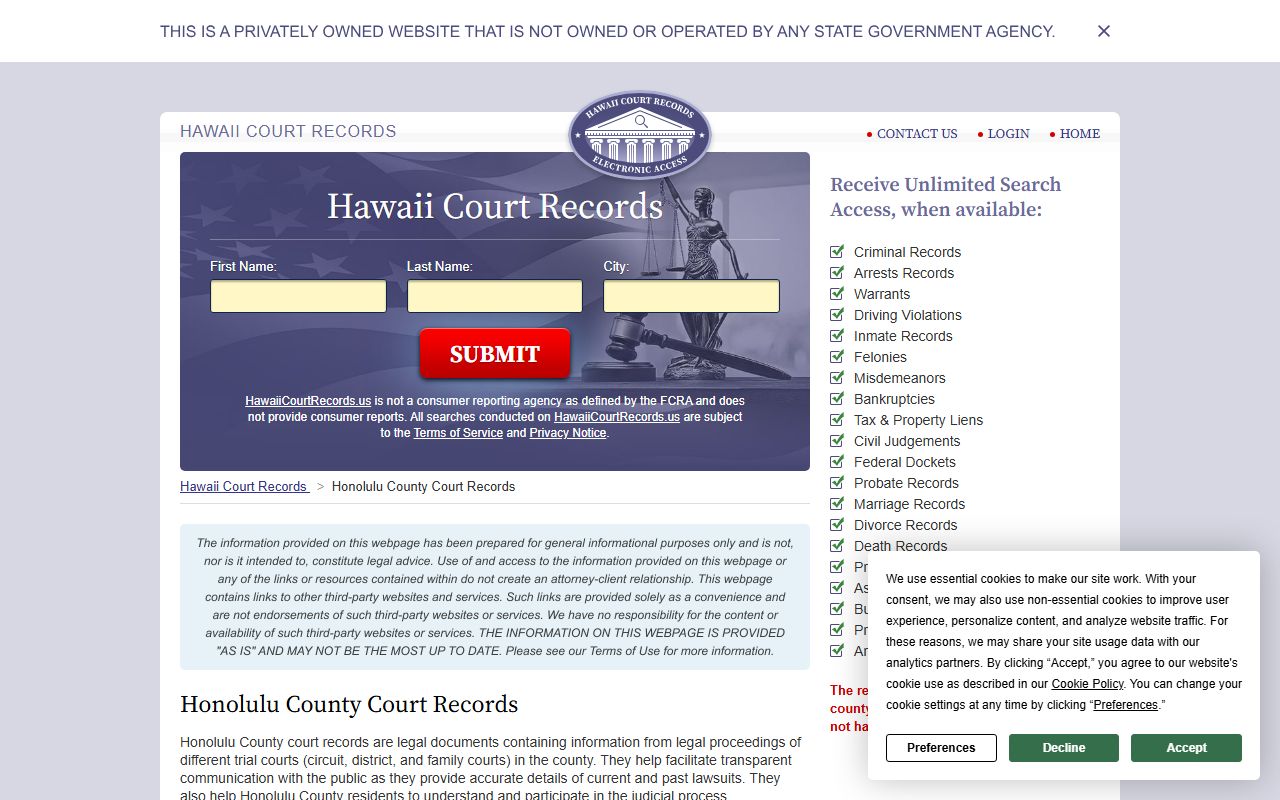 Honolulu County criminal court records Waipahu First Circuit