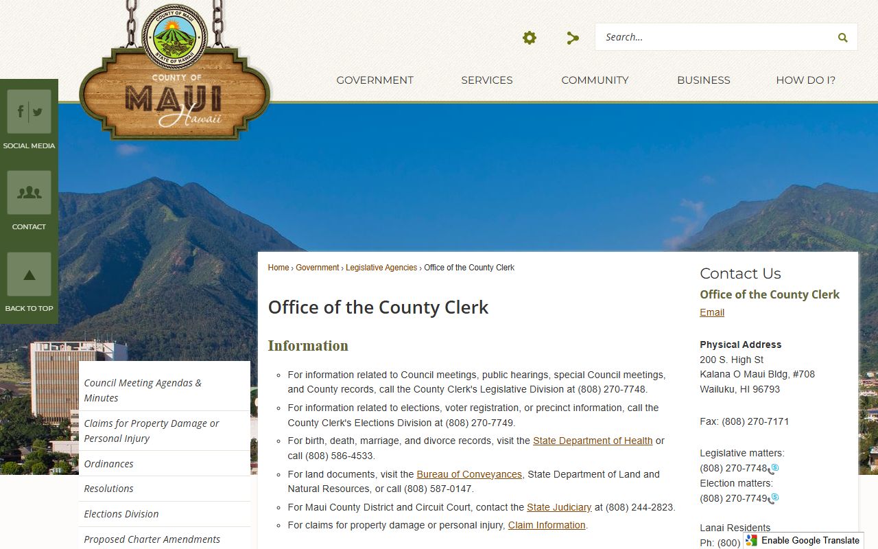Maui County public records Office of County Clerk