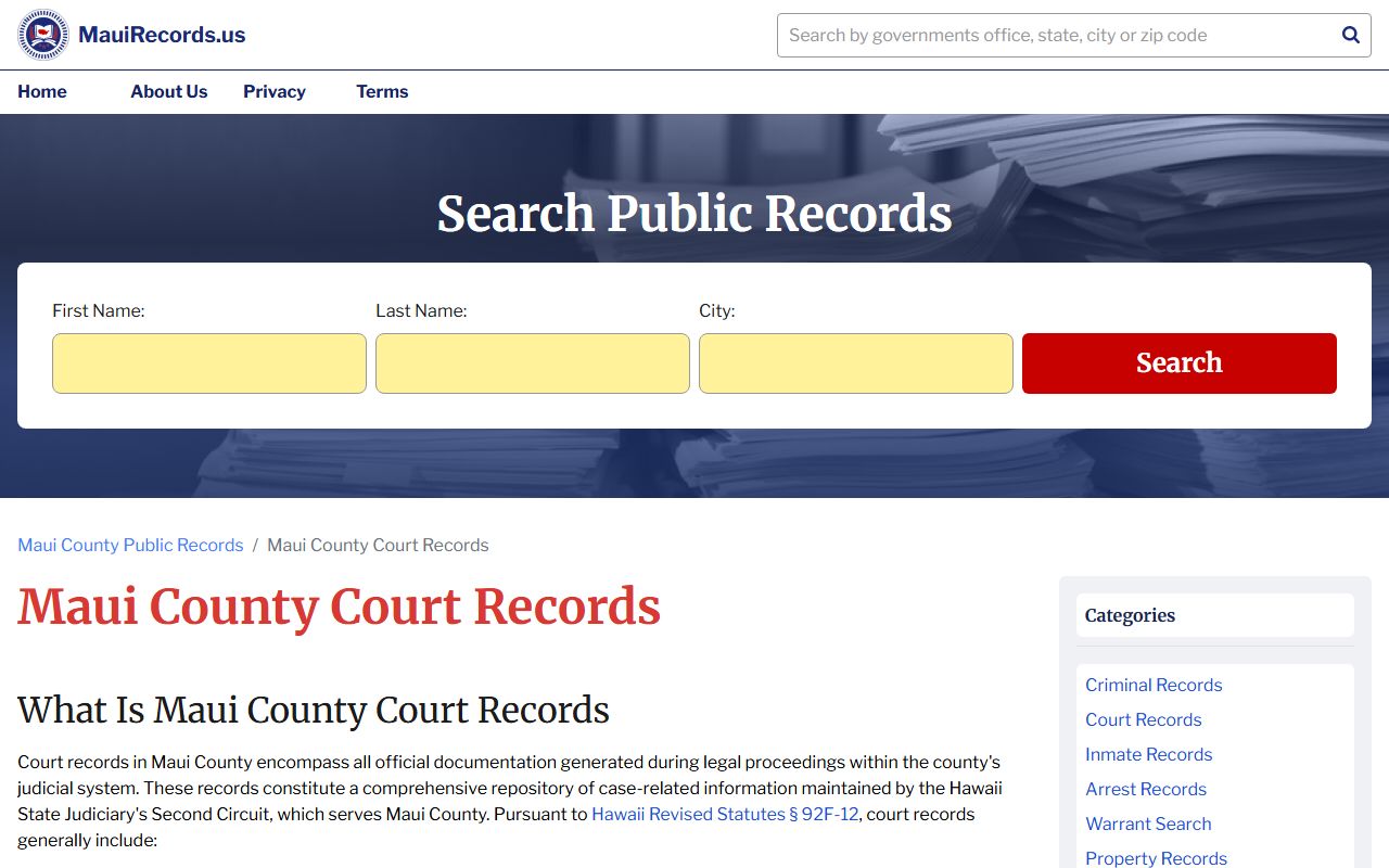 Maui County Second Circuit Court Hoapili Hale Wailuku criminal records