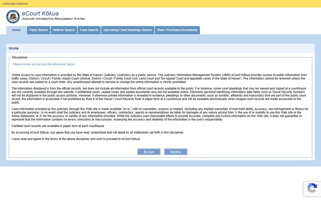 Hawaii criminal court records eCourt Kokua Access Portal