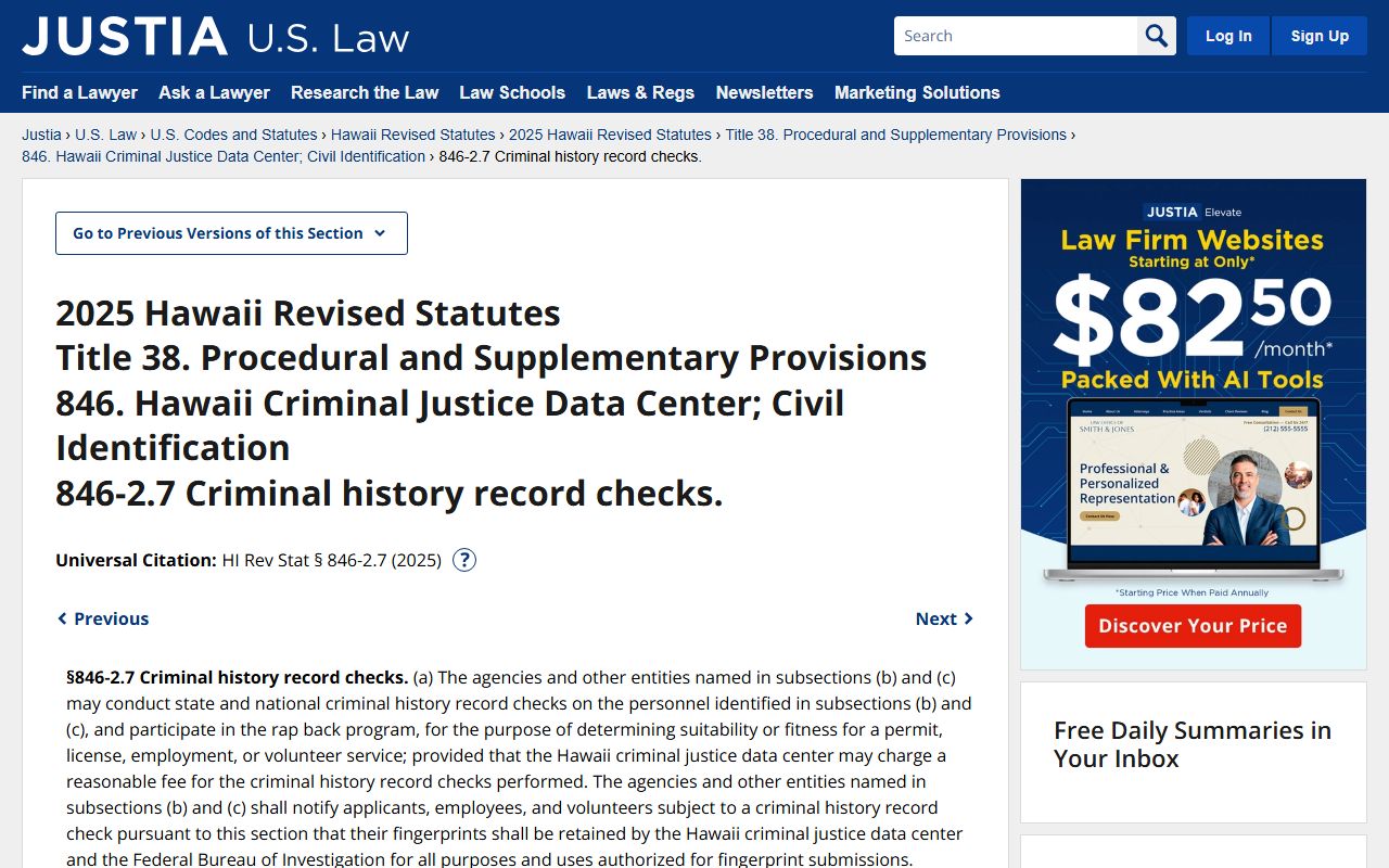 Hawaii criminal court records HRS Section 846-2.7 Criminal History Record Checks